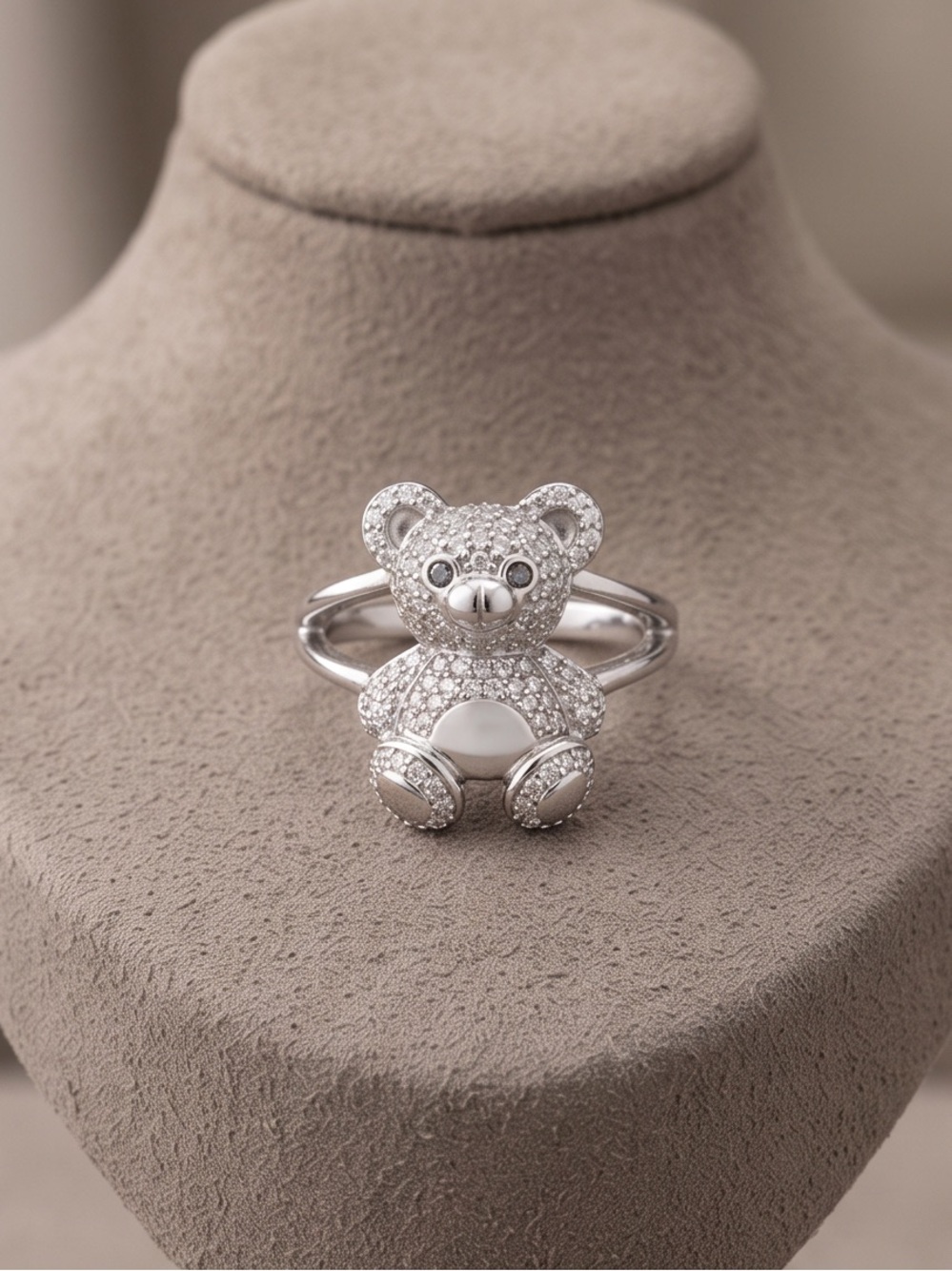 Sterling Silver Moissanite Teddy Bear Ring - Picture 4 of 4